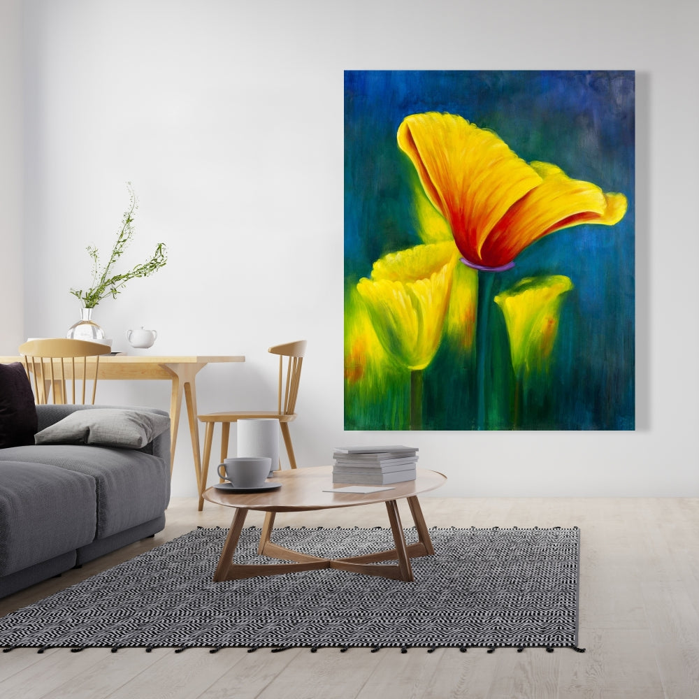 Blue Botanical Canvas | Colorful Flower Art for Home Decor