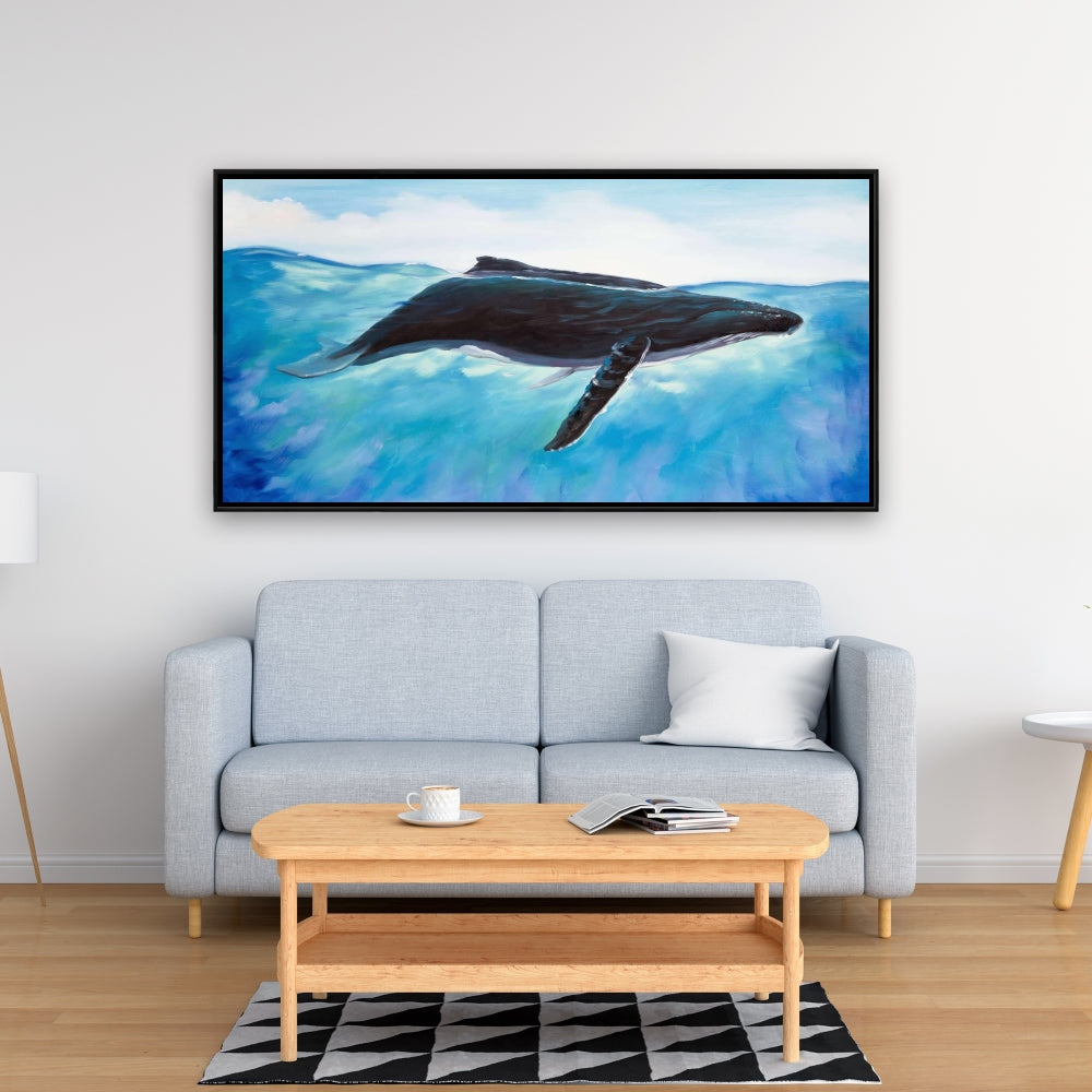 Blue Whale Marine Framed Canvas - Home Decor Wall Art