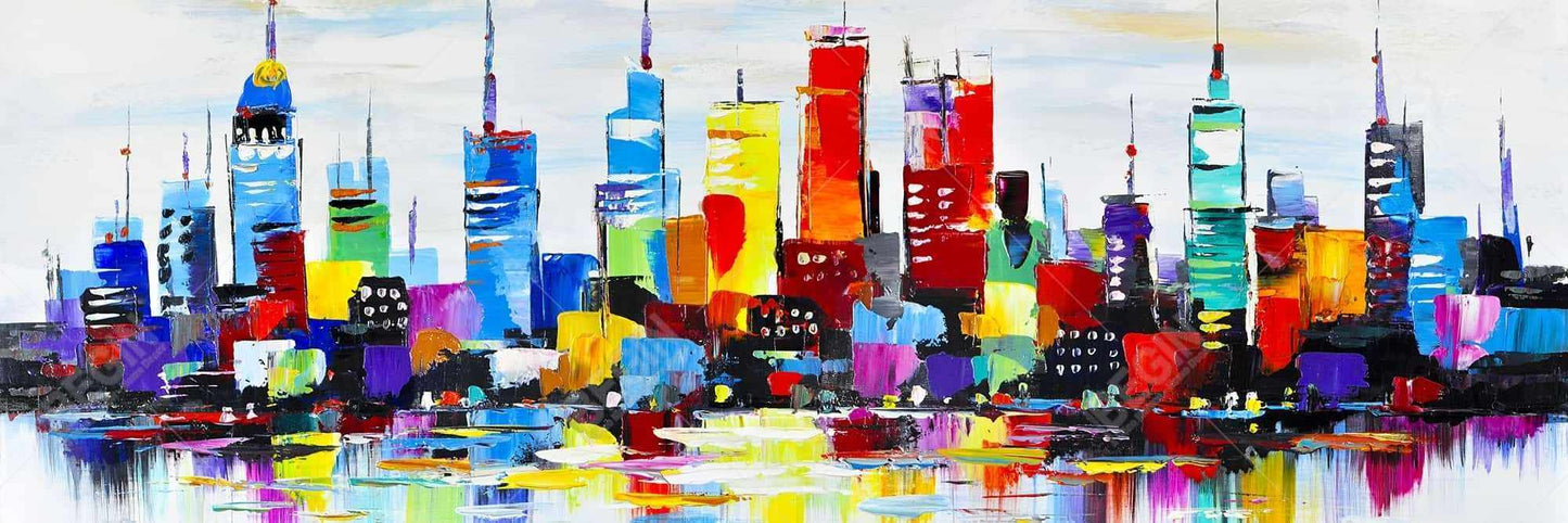 Abstract and Colorful City | Blue Shapes Canvas Wall Art