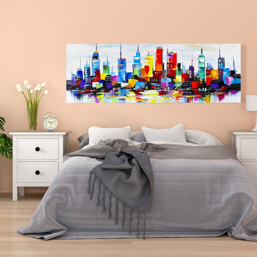 Abstract Colorful City Canvas | Modern Bedroom Home Decor