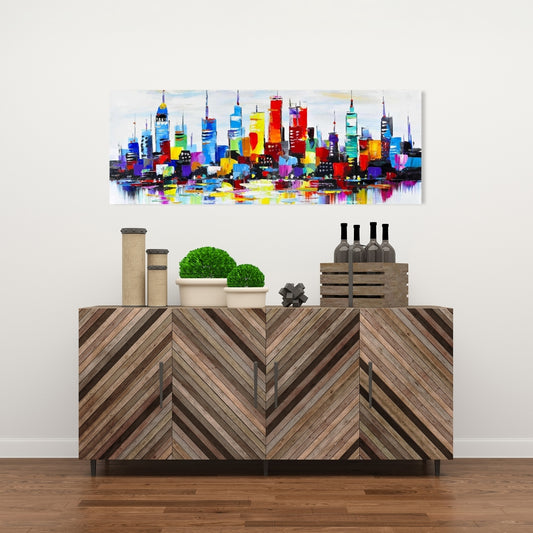 Abstract Colorful City Canvas | Modern Bedroom Home Decor