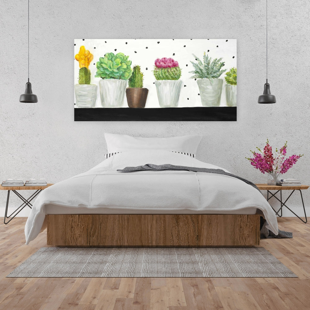 Toile Mini Cactus et Succulentes | Décor botanique blanc