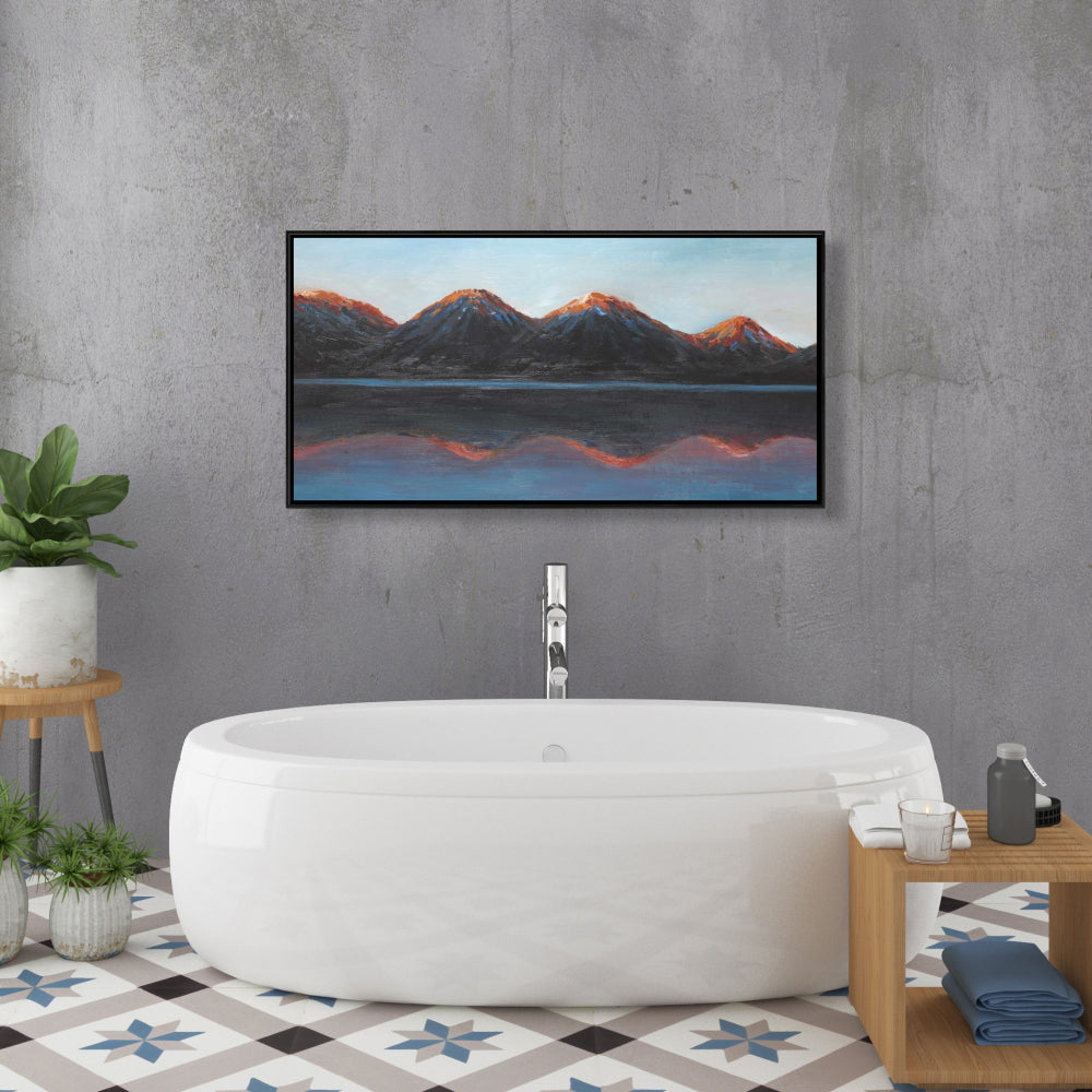 Mountains and Calm Lake Framed Canvas | Bedroom Decor Art