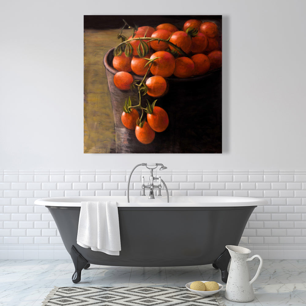 Contemporary Kitchen Art | Brown Canvas Bucket of Cherry Tomatoes