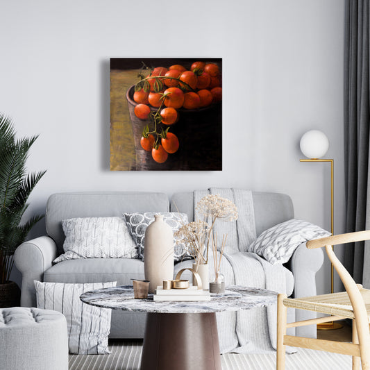 Contemporary Kitchen Art | Brown Canvas Bucket of Cherry Tomatoes
