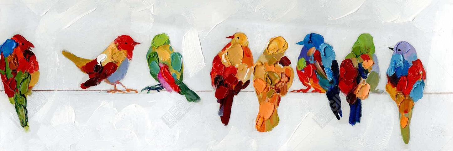 Colorful Birds on a Wire | Framed Canvas Home Decor Art