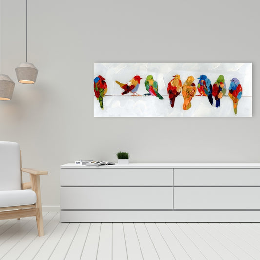 Colorful Birds on Wire Canvas | Bird Bedroom Blue Decor