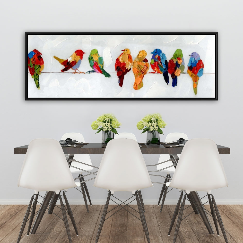 Colorful Birds on a Wire | Framed Canvas Home Decor Art