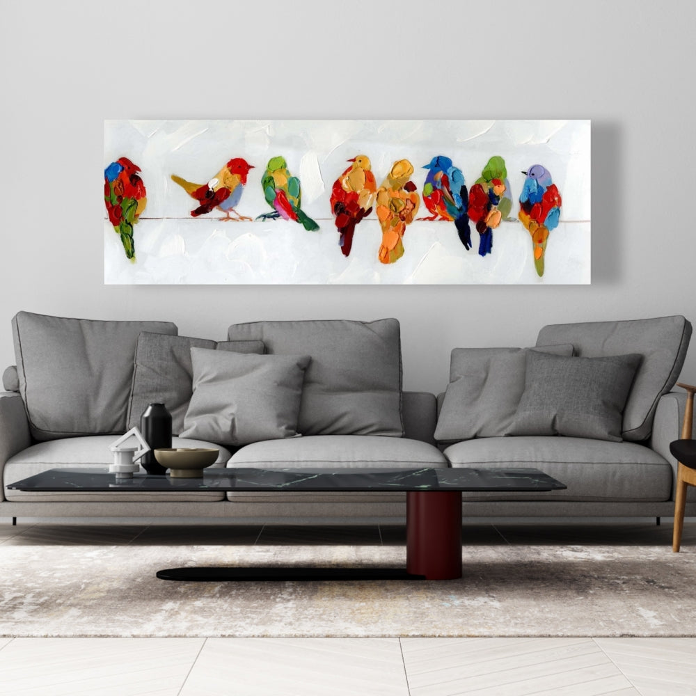 Colorful Birds on Wire Canvas | Bird Bedroom Blue Decor