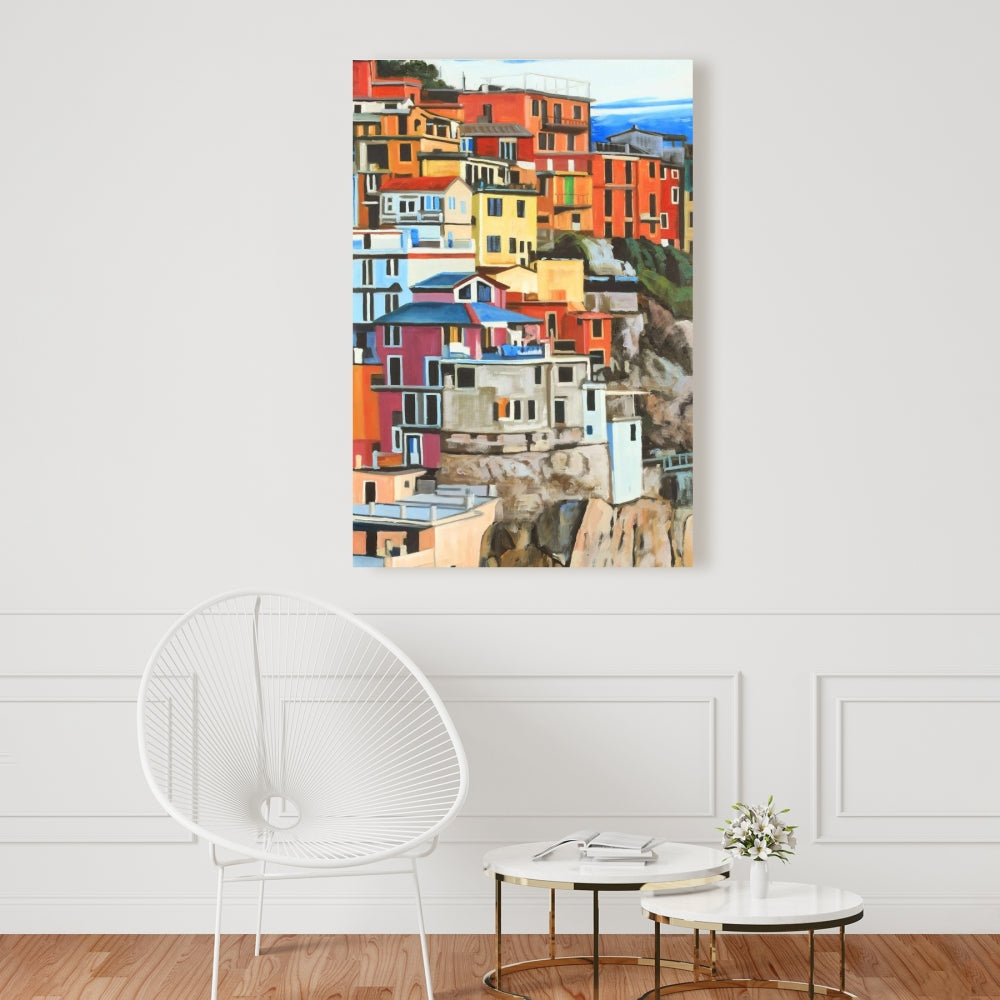 Exotic Bedroom Blue Canvas - View of Manarola Italy Decor