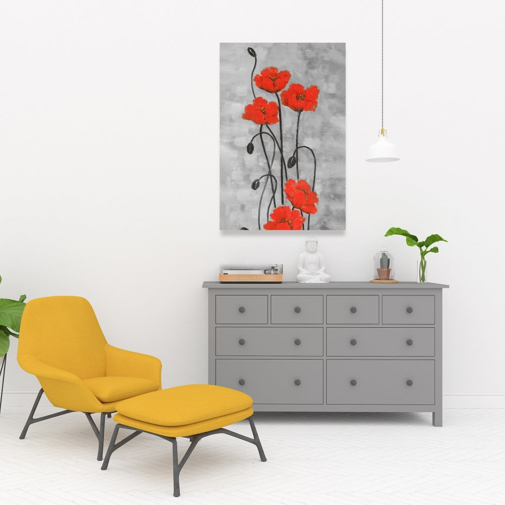 Modern Gray Canvas | Long Stem Flowers | Home Decor Bedroom