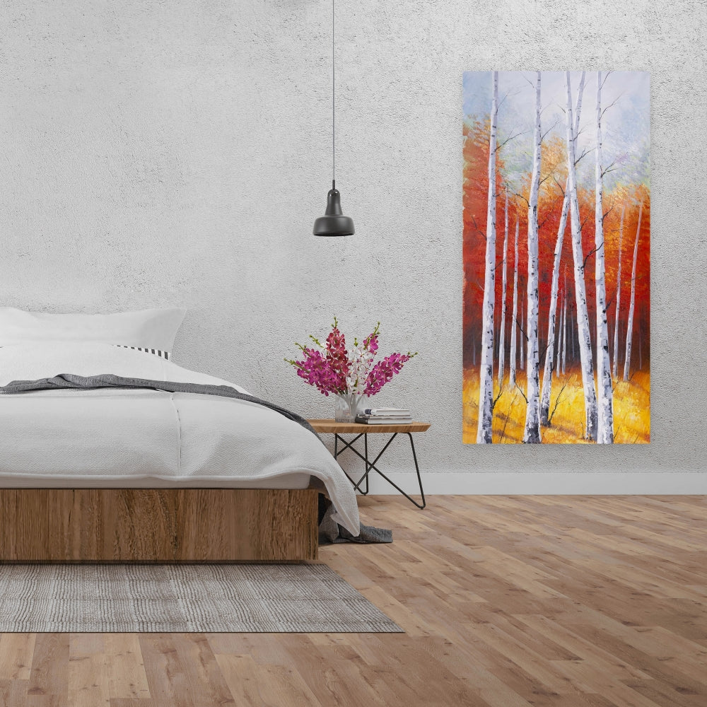 Modern Gray Fall Forest Canvas | Bedroom Wall Art Decor