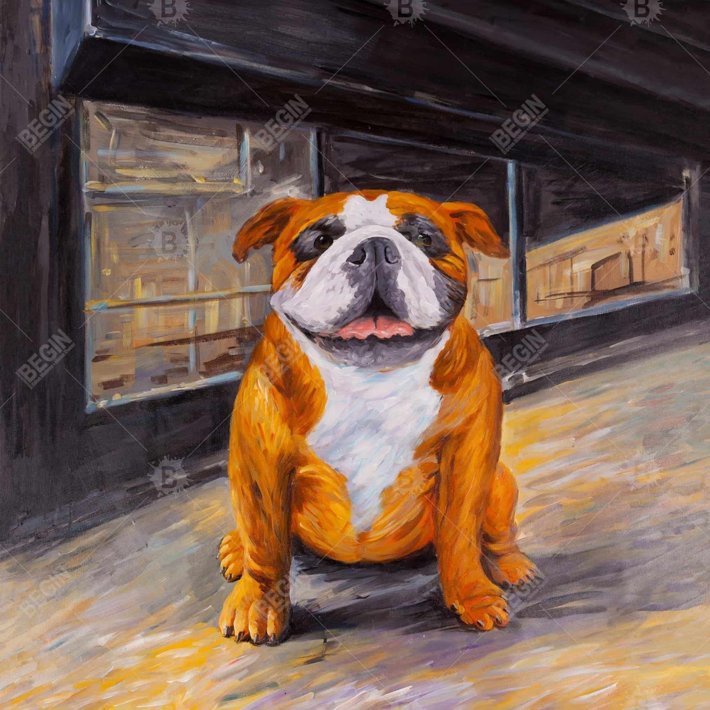 Smiling Bulldog Canvas - Brown Pet Decor for Home Spaces