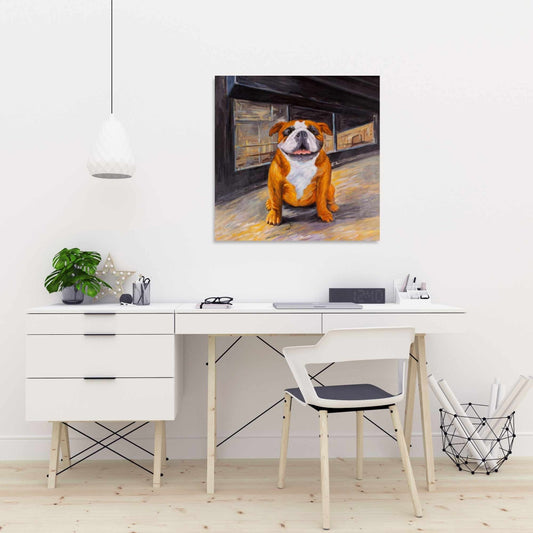 Toile Bouledogue Souriant – Décoration Animalière Marron pour Maison