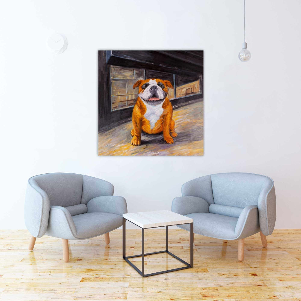 Smiling Bulldog Canvas - Brown Pet Decor for Home Spaces