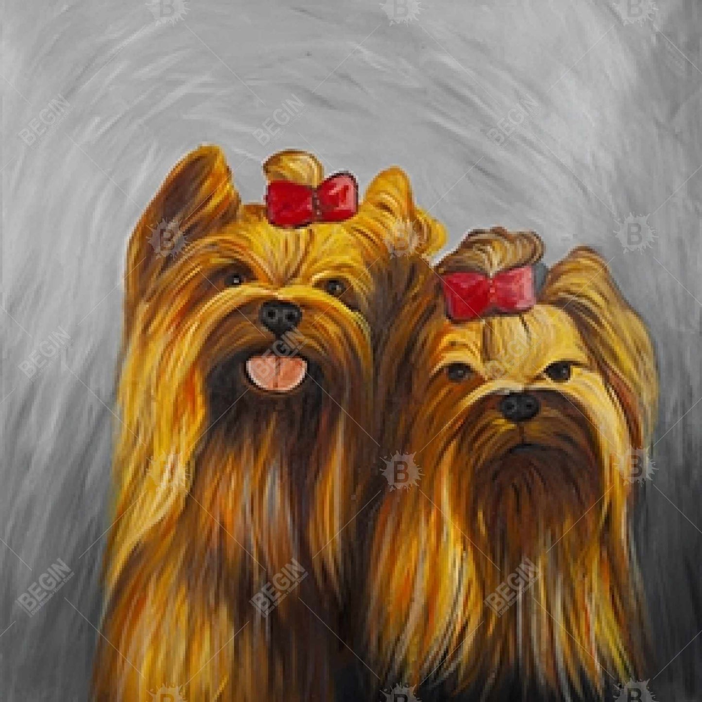 Toile encadrée - Deux chiens avec nœud papillon | Décoration d'intérieur