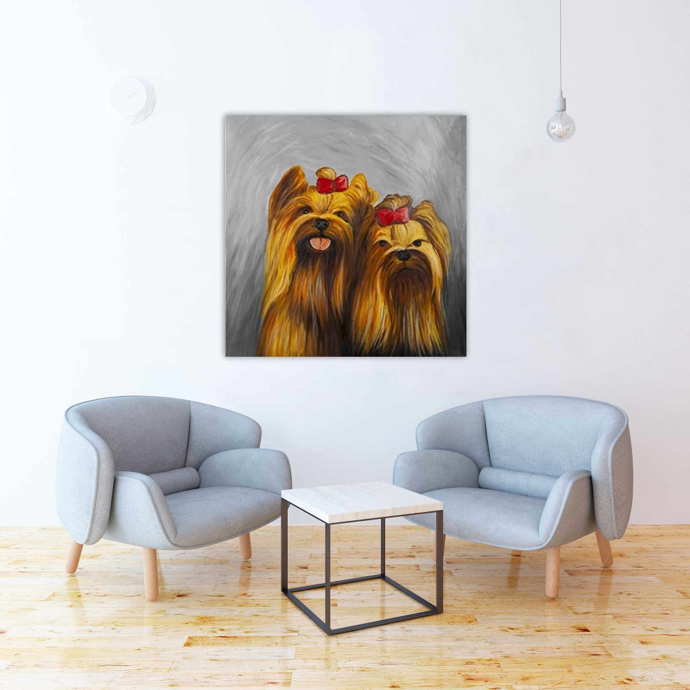 Chic Dogs Canvas | Two Dogs with Bow Tie Home Decor