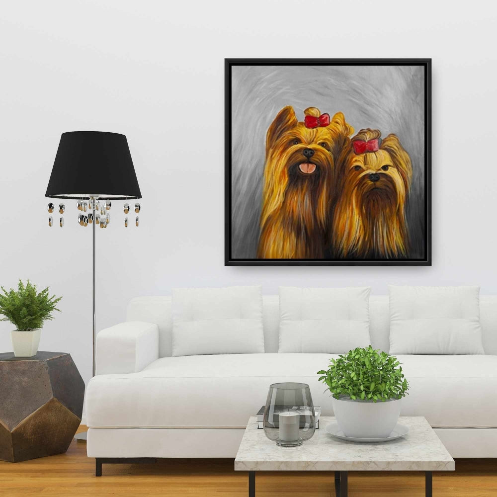 Toile encadrée - Deux chiens avec nœud papillon | Décoration d'intérieur