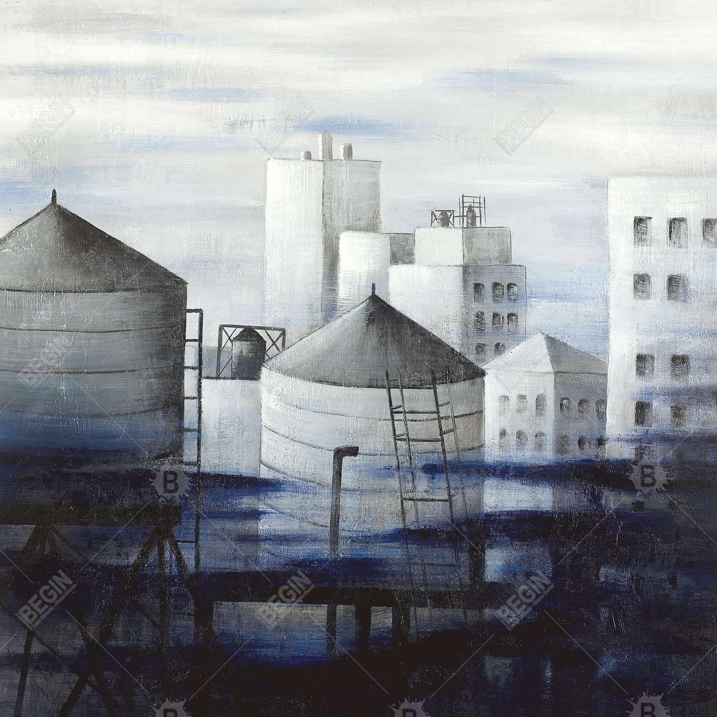 Gray City with Blue Clouds Canvas - Contemporary Home Decor