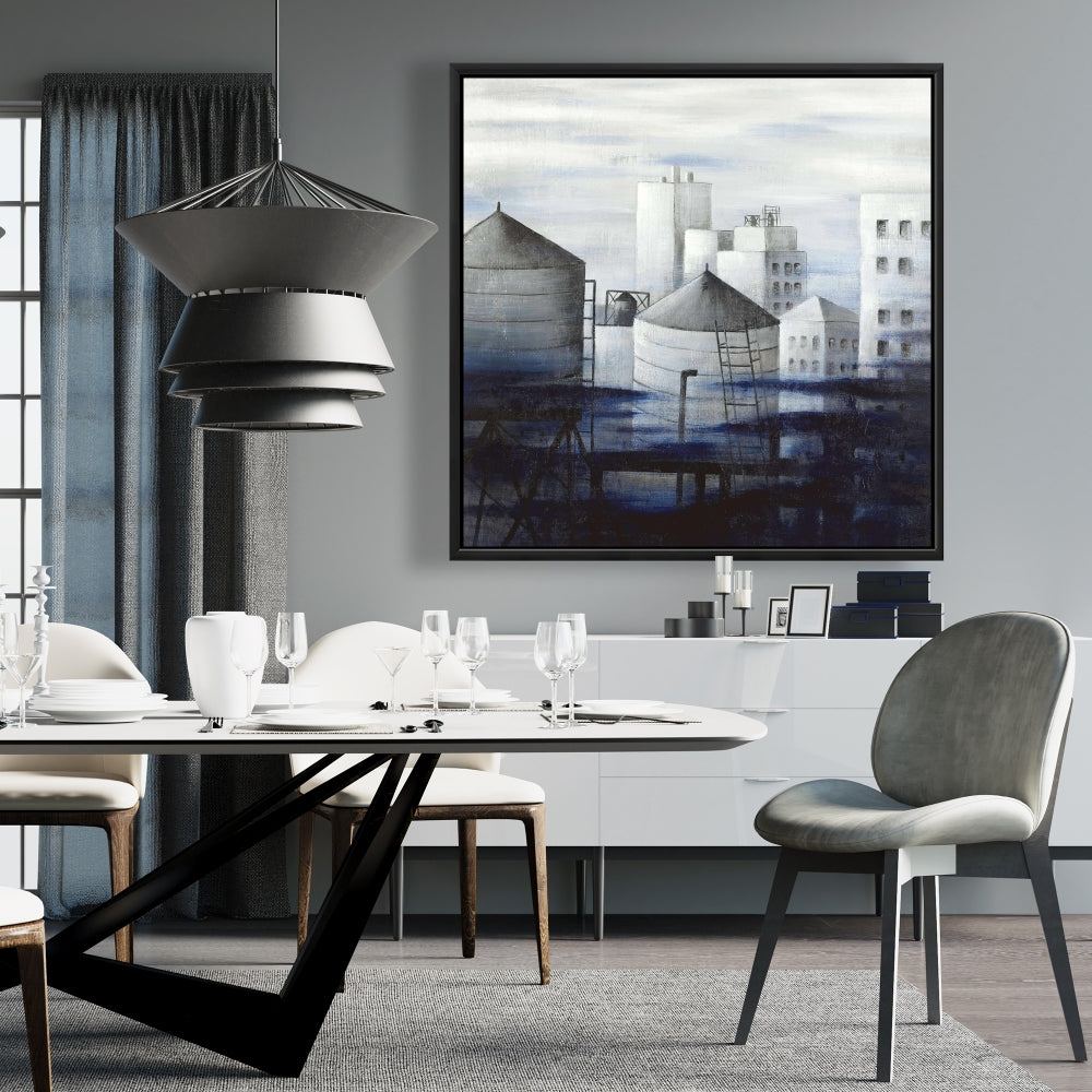 Gray City with Blue Clouds Canvas - Contemporary Home Decor