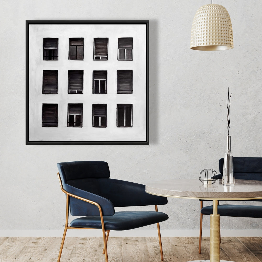 Contemporary Gray Building Windows Canvas | Home Decor Art
