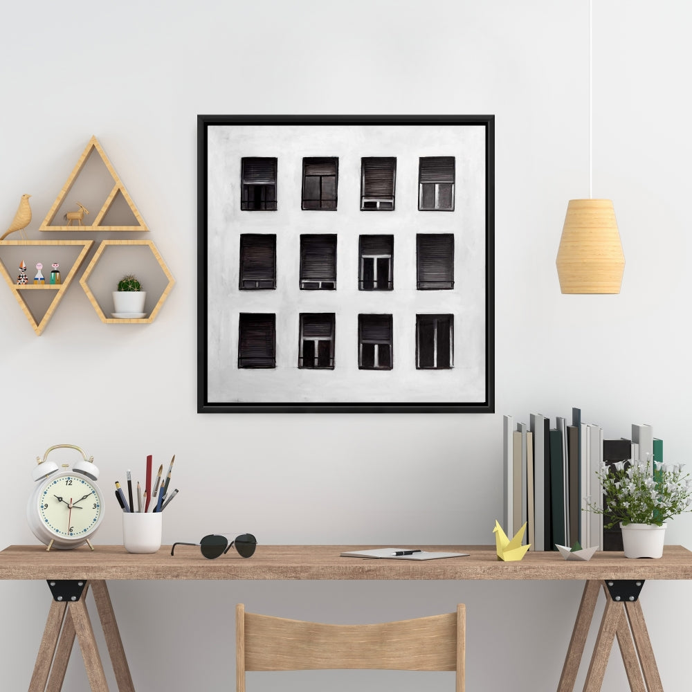 Contemporary Gray Building Windows Canvas | Home Decor Art
