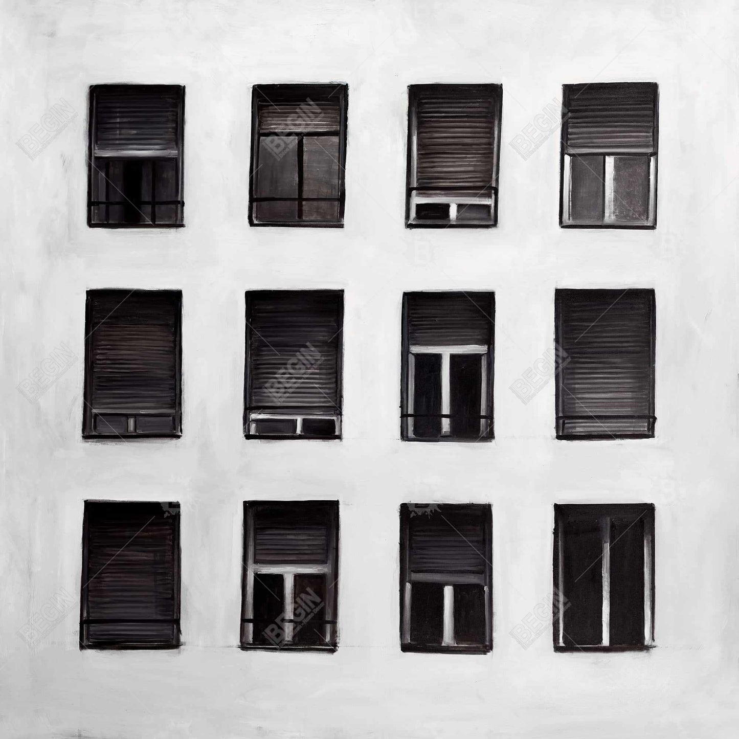 Contemporary Gray Building Windows Canvas | Home Decor Art