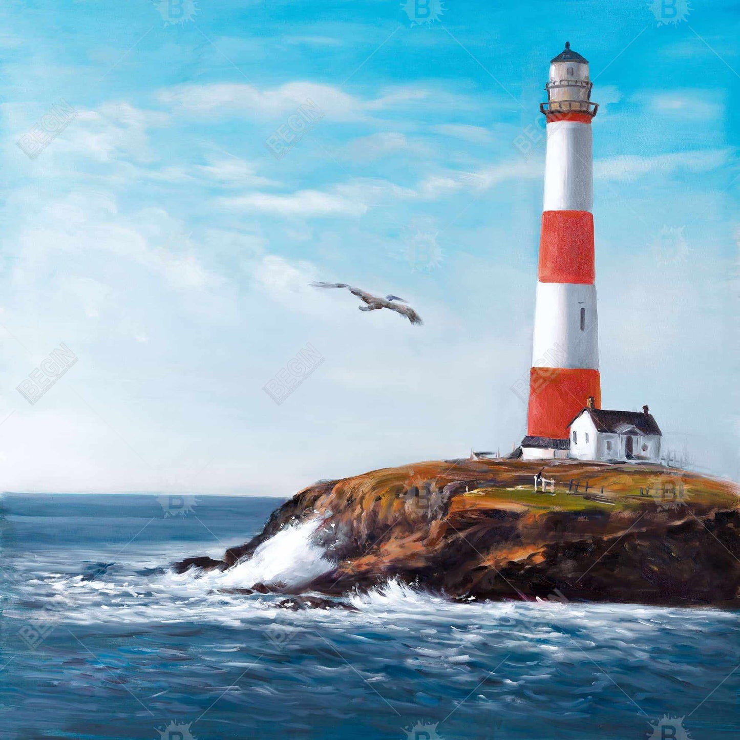 Lighthouse at the Edge of the Sea - Coastal Blue Canvas Art