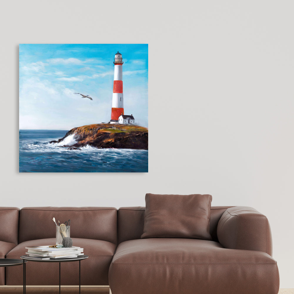 Lighthouse at Sea Canvas - Coastal Home Decor Wall Art