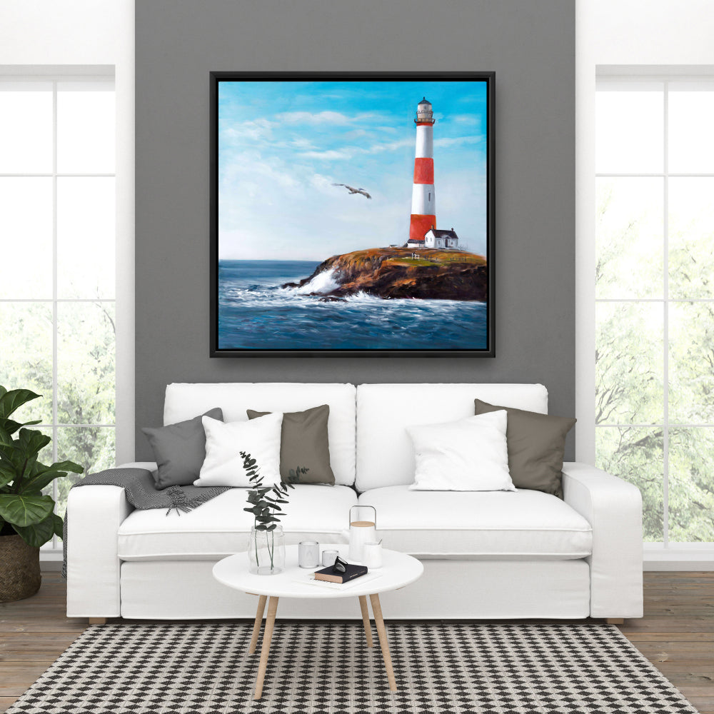 Lighthouse at the Edge of the Sea - Coastal Blue Canvas Art