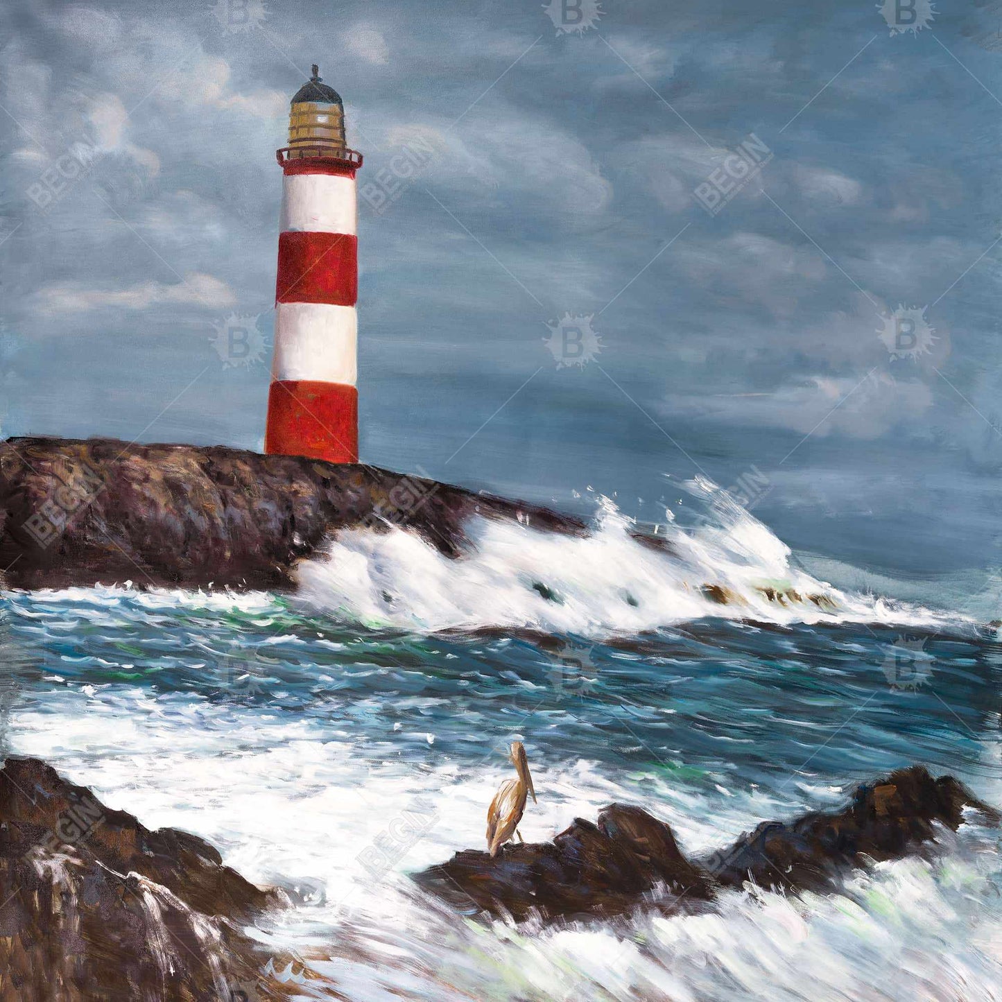 Lighthouse at the Edge of the Sea | Coastal Framed Canvas Decor