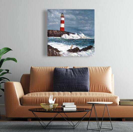 Lighthouse at the Edge of the Sea Canvas - Blue Bedroom Decor
