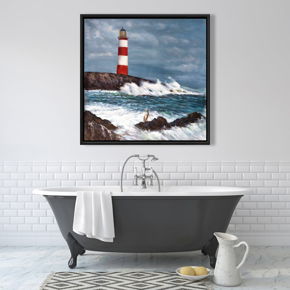 Lighthouse at the Edge of the Sea | Coastal Framed Canvas Decor