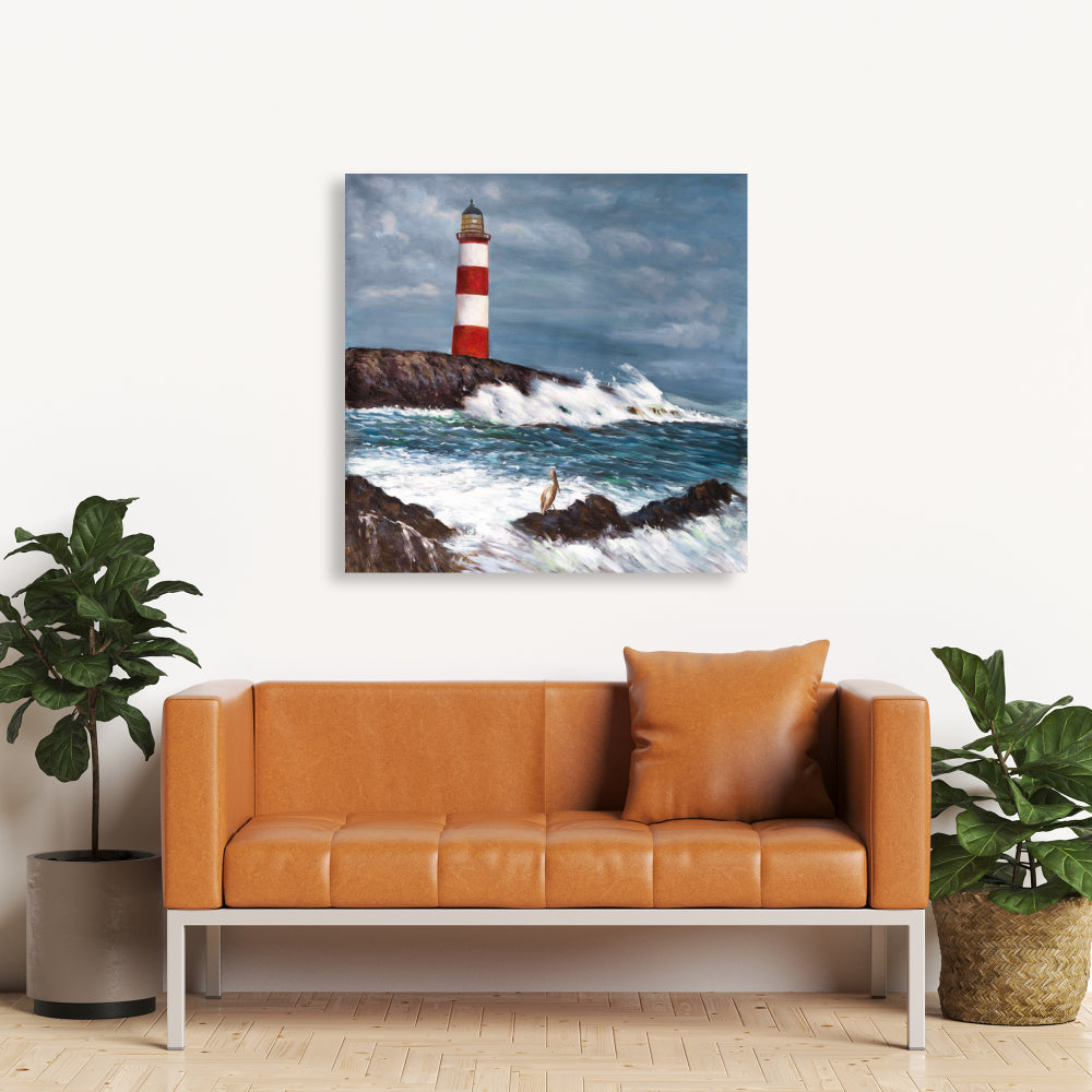 Lighthouse at the Edge of the Sea Canvas - Blue Bedroom Decor