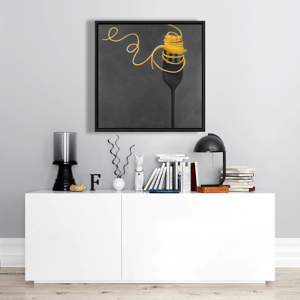 Spaghetti Pasta Fork Canvas | Gray Framed | Home Decor Art