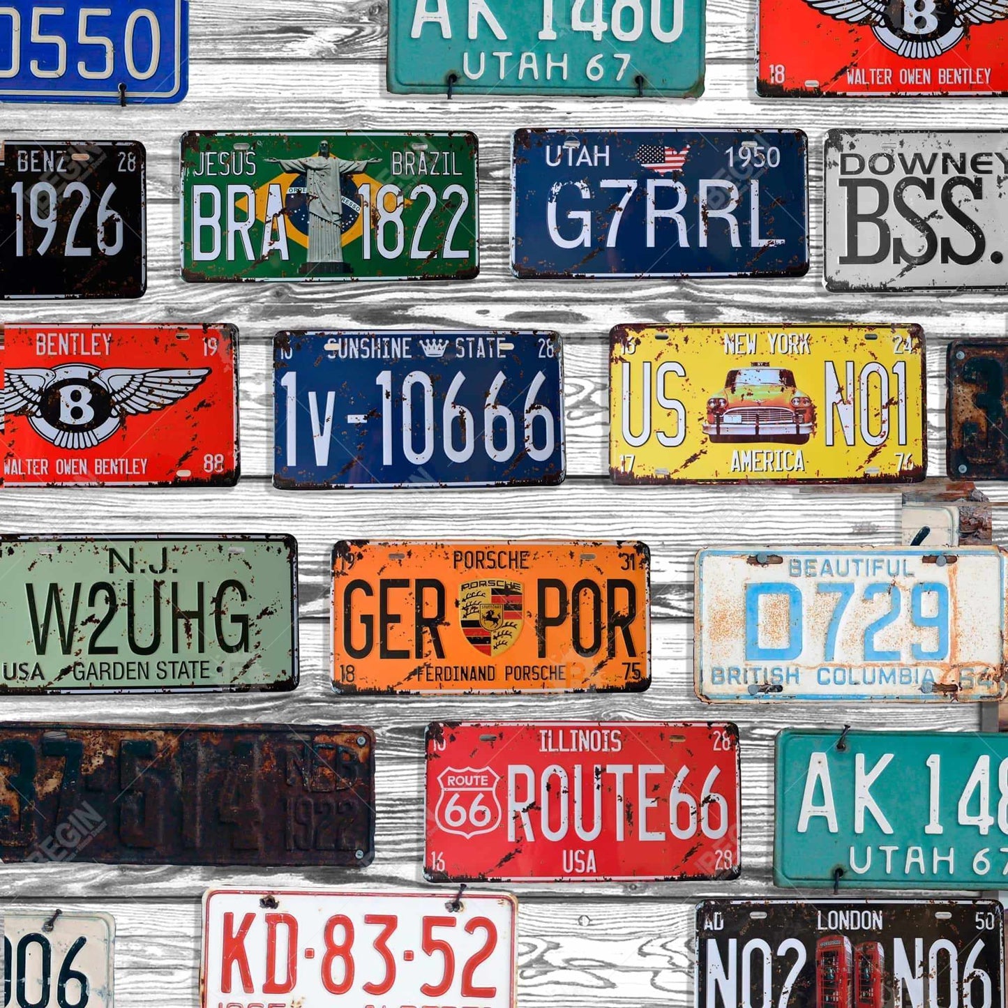 Shapes Industrial Blue Framed Canvas - Number Plates Decor