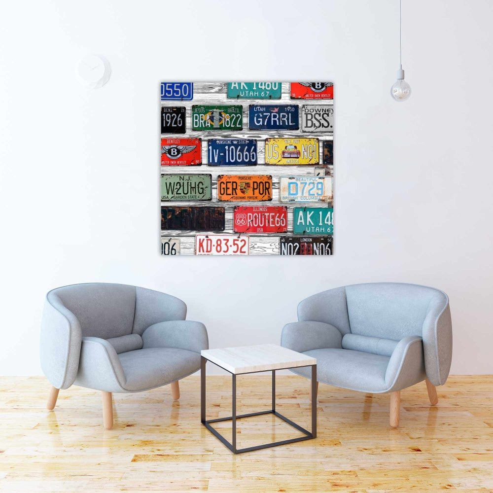Blue Number Plates Canvas | Man Cave Wall Decor | Home Art