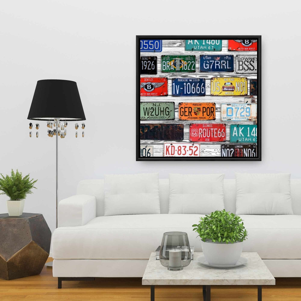 Shapes Industrial Blue Framed Canvas - Number Plates Decor