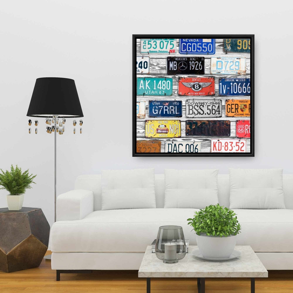 Vintage Plates Registration Canvas | Blue Framed Home Decor