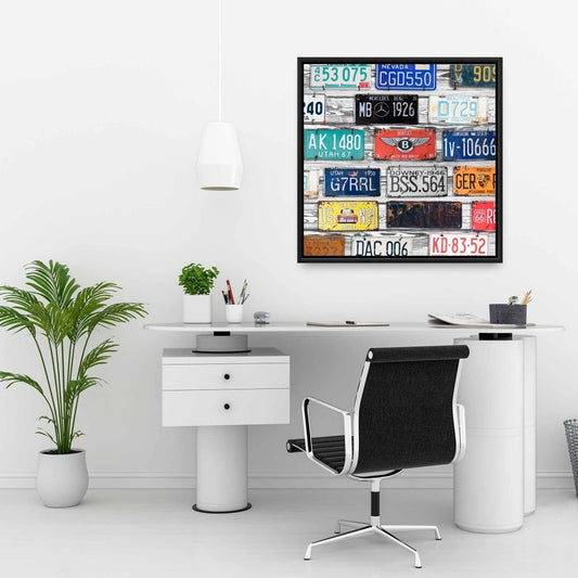 Toile d'immatriculation vintage | Décoration d'intérieur encadrée bleue