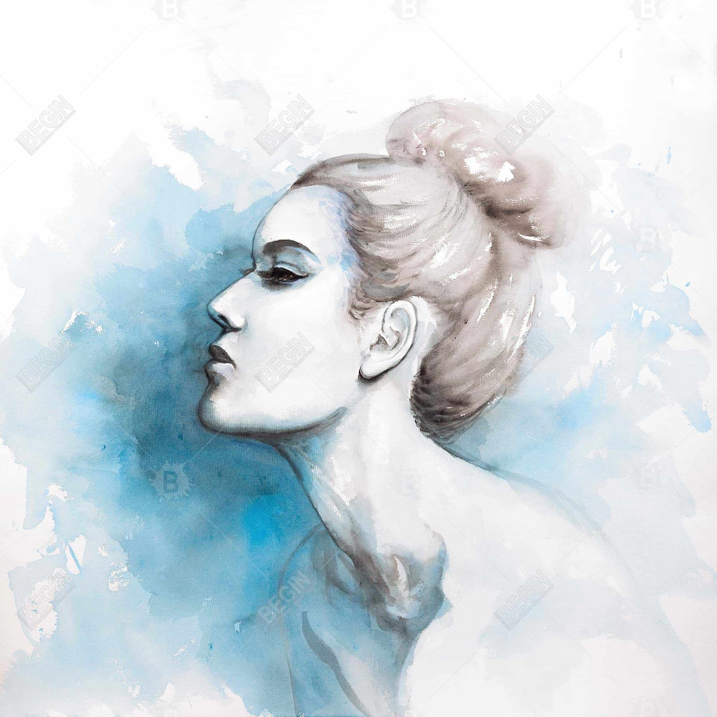 Toile aquarelle abstraite représentant une fille - Décoration de chambre à coucher