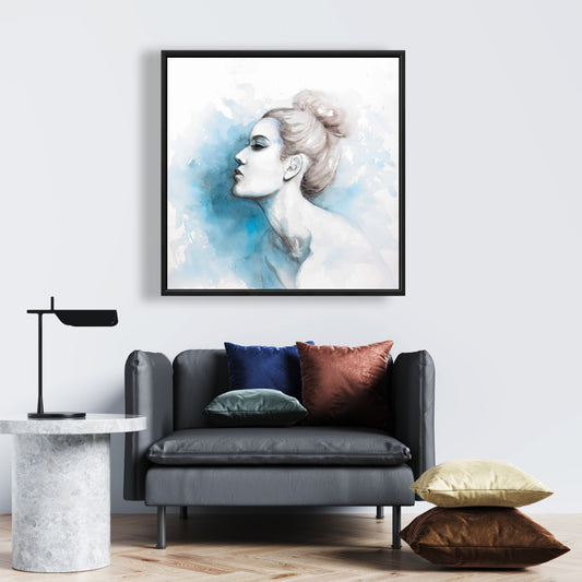 Watercolor Abstract Girl Canvas - Blue Frame Bedroom Decor