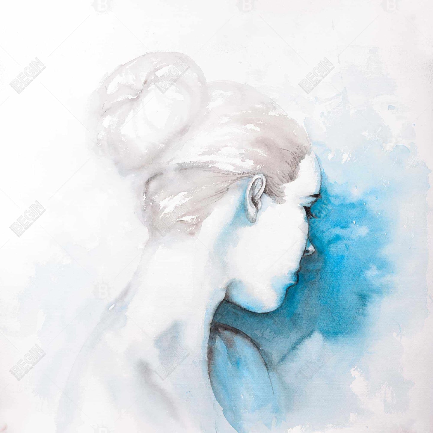 Abstract Girl with Bun - Blue Beauty Canvas | Home Decor Art