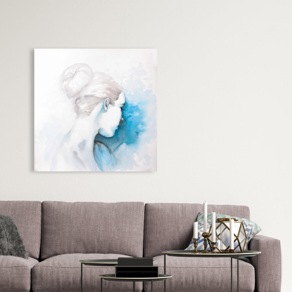 Abstract Girl with Bun - Blue Beauty Canvas | Home Decor Art