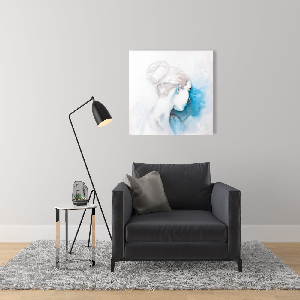 Abstract Girl with Bun - Blue Beauty Canvas | Home Decor Art