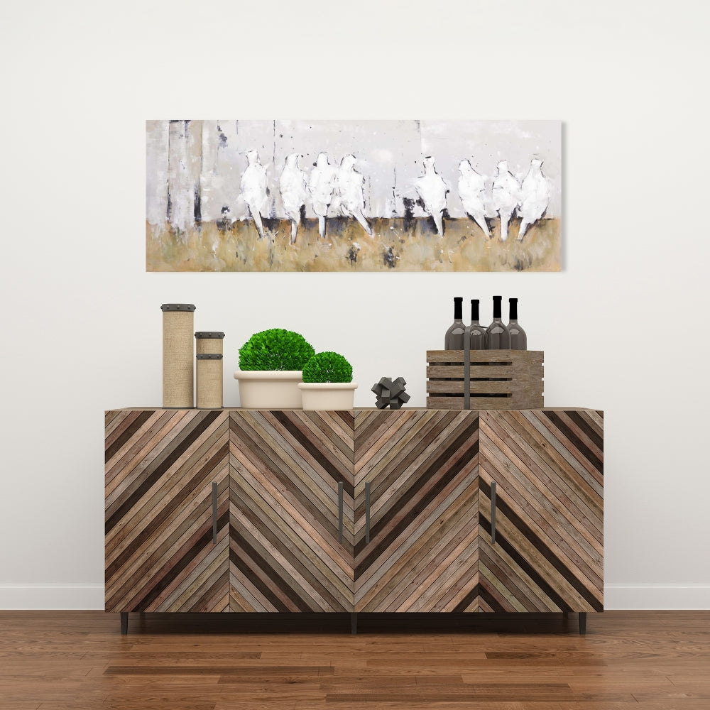 Eight Perched Birds Canvas - Contemporary White Bedroom Decor