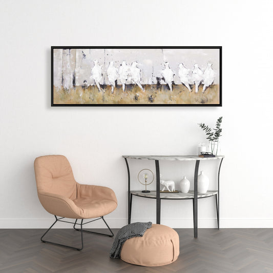 Toile encadrée « Huit oiseaux perchés » - Décoration d'intérieur contemporaine