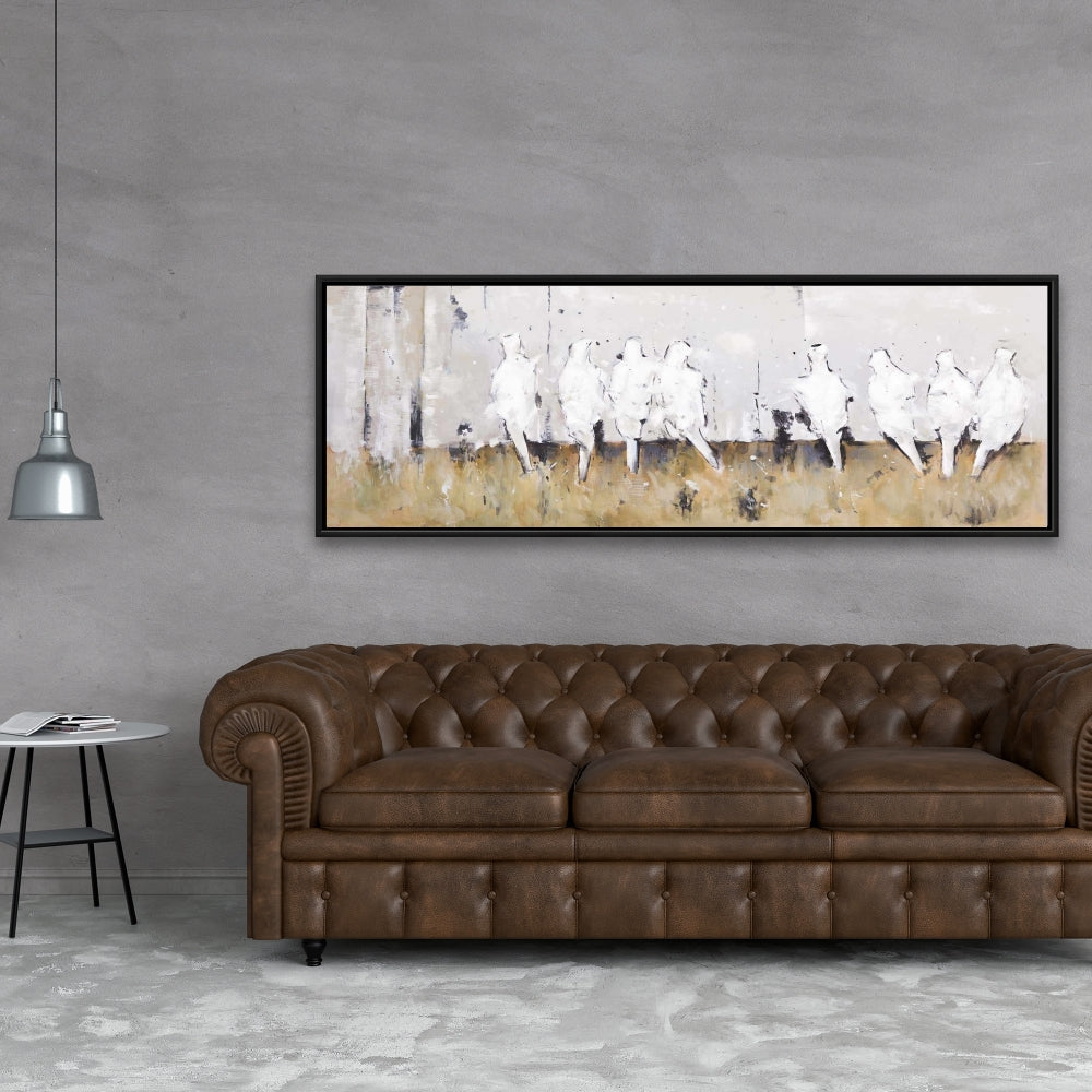 Toile encadrée « Huit oiseaux perchés » - Décoration d'intérieur contemporaine
