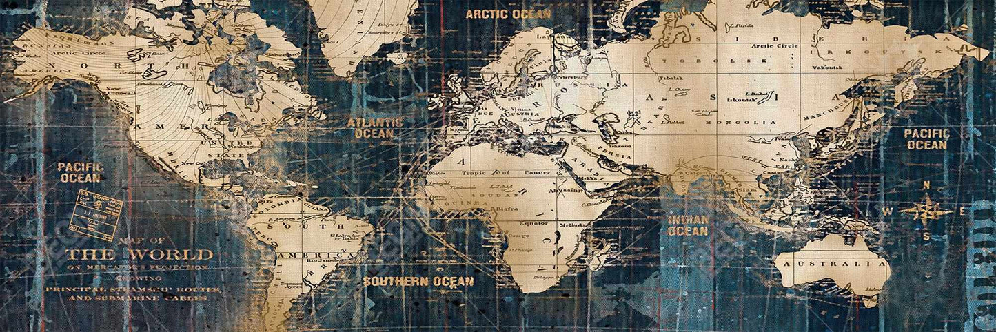 Abstract World Map Canvas - Blue Bedroom Decor Art