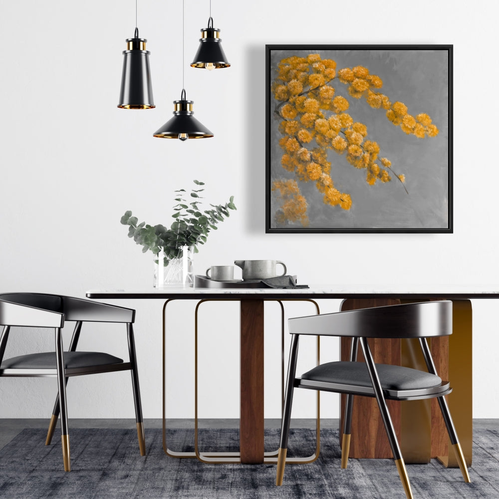 Golden Wattle Plant Gray Framed Canvas | Home Decor Art